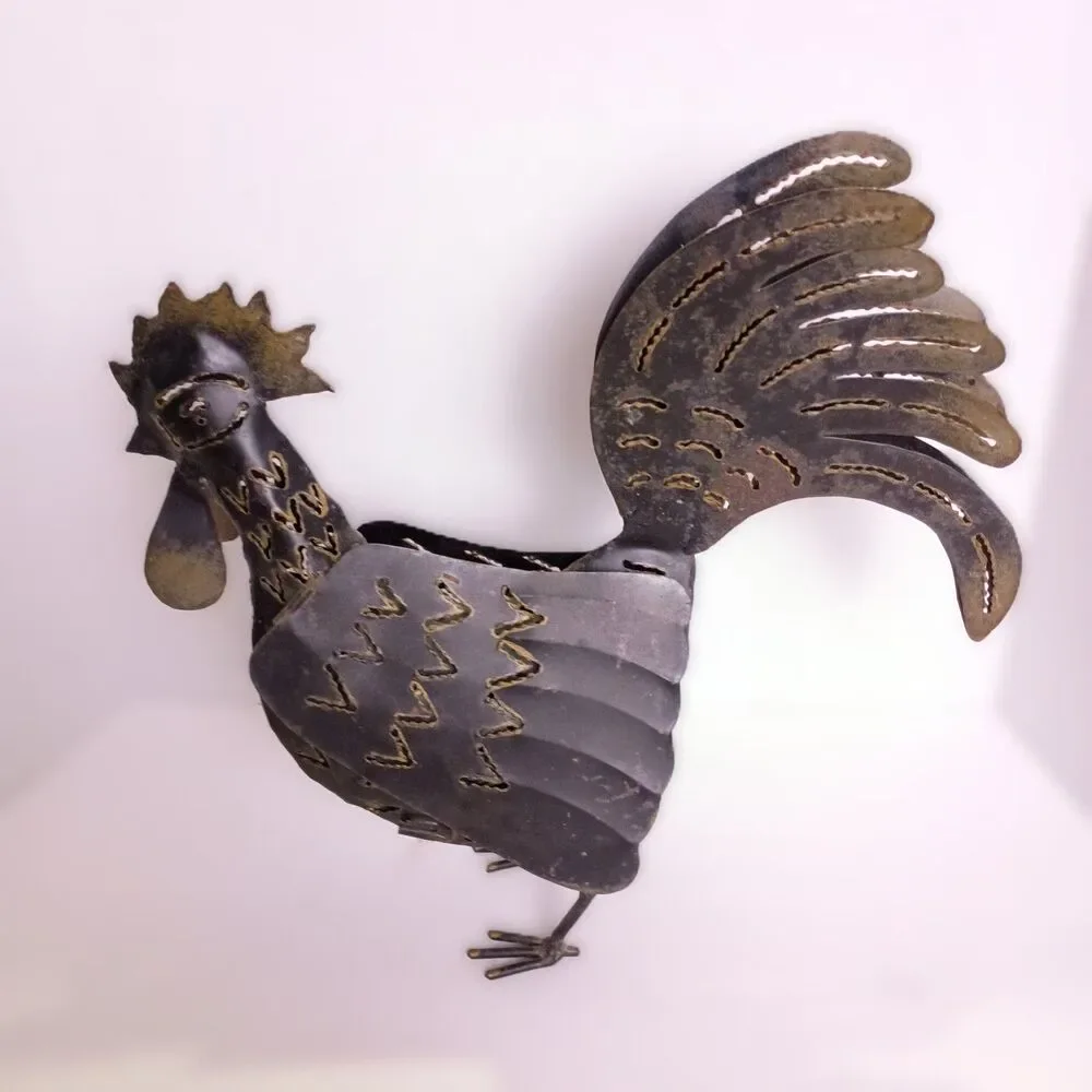 Vintage Rustic Metal Rooster Chicken Handmade Outdoor Tealight Candle Holder